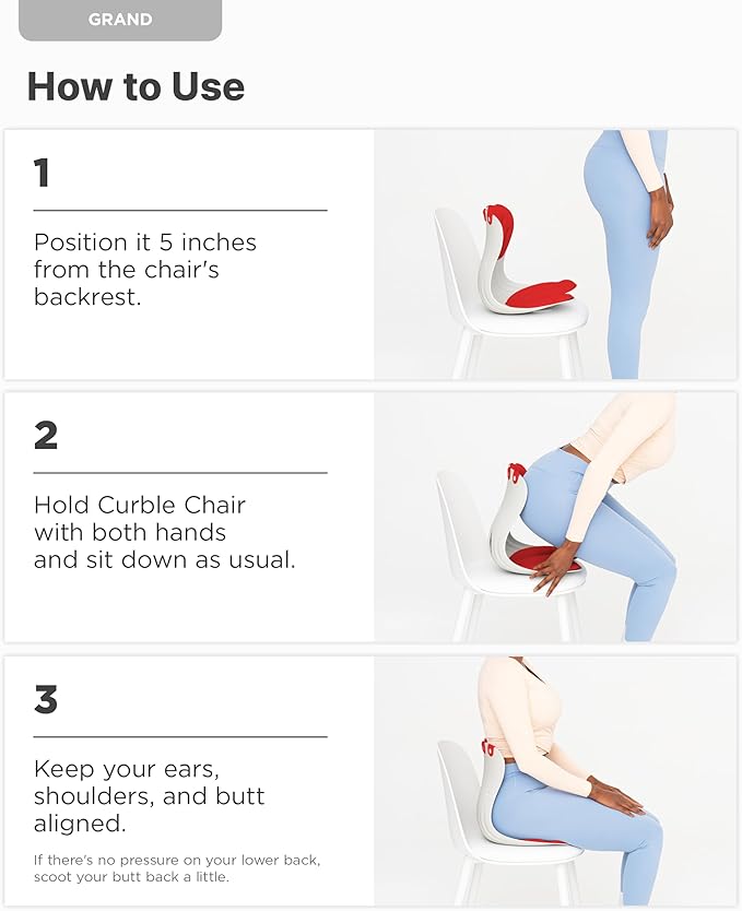 curble Grand 2PACK, Ergonomic Chair Back Support, Lumbar Support for Good Posture Correction and Back Pain Relief, Perfect for Office Chair and Work from Home, Patented(Extra Wide&Sturdy, 2P Red)