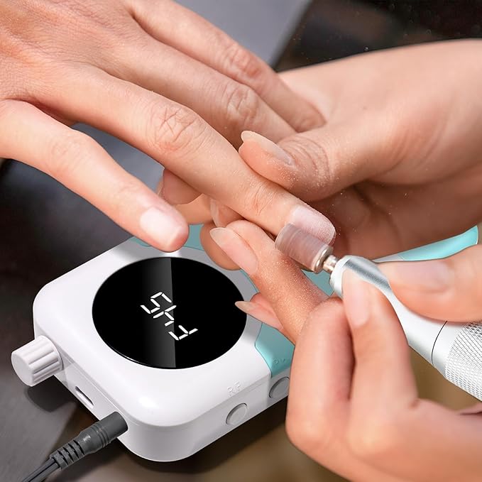 LIMEGIRL Professional Electric Nail Drill Kit 45000RPM Portable Cordless Toenail Cordless Toenail Machine with 14 Drill Bits and Base for Women (Blue)