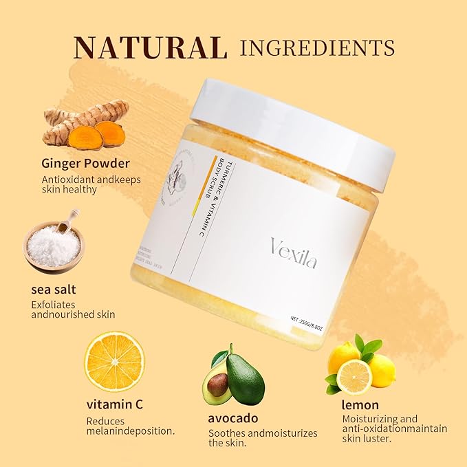 Turmeric & Vitamin C Body Scrubs For Women - Natural Body Scrub for Skin - Moisturizing, and Exfoliating, Body, Face, Hand Scrub, Nourishes Skin, (8.8 Ounce Pack of 2)