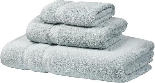 SOFE H&L | Olea Luxury Turkish Cotton Bath Towels Set of 3 : 1 Bath Towel, 1 Hand Towel, 1 Wash Cloths, Light Blue | Thick, Premium, Soft, Durable, Absorbent - Hotel Quality Towel Sets for Bathroom