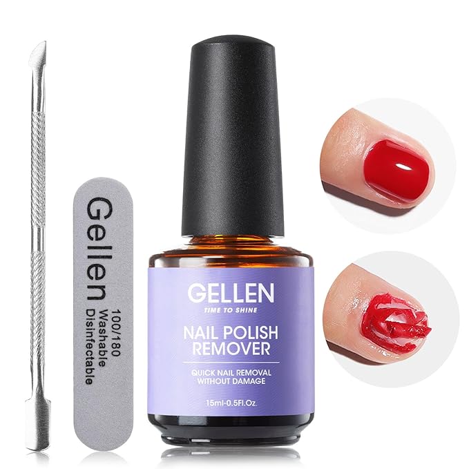 Gellen Gel Nail Polish Remover, Gel Polish Remover for Nails with Cuticle Pusher and Nail File, Easily & Quickly Remove Gel in 2-5 Minutes, No Need Soaking Or Wrapping