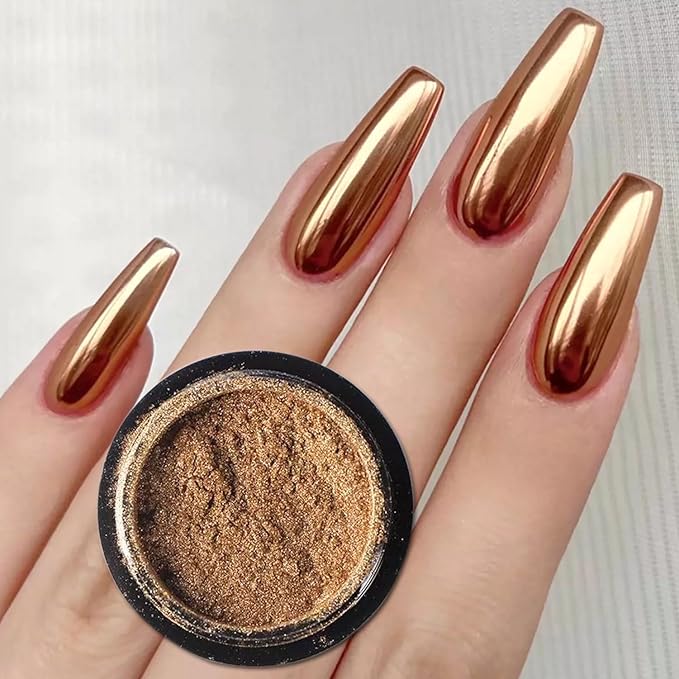 Holographic Mirror Nail Powders Chrome Gold Effect Pure Metallic Dust Sequins UV Gel Nail Chrome Pigment for Nail Art Decoration (Champagne)