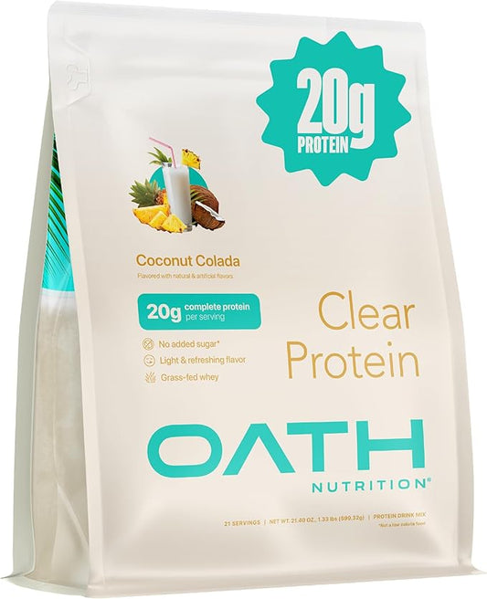 Clear Whey Isolate Protein Powder, Coconut Colada, 20g Complete Protein per Serving, No Added Sugar, Grass-Fed, 21 Servings