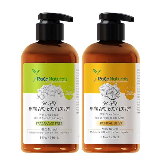 RaGaNaturals Fragrance Free and Tropical Bliss Body Lotion, Body Lotion for Women, Men, Babies and Kids - 8fl oz