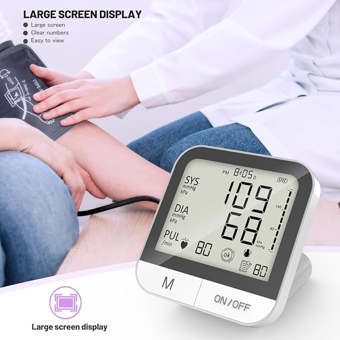Arm Blood Pressure Monitor for Home Use ，23cm~47cm Adjustable Cuff, with 99 Memory Storage, High Accuracy Upper Arm Machine, 4.5Inch Large Screen，Voice Guidance Blood Pressure Machine
