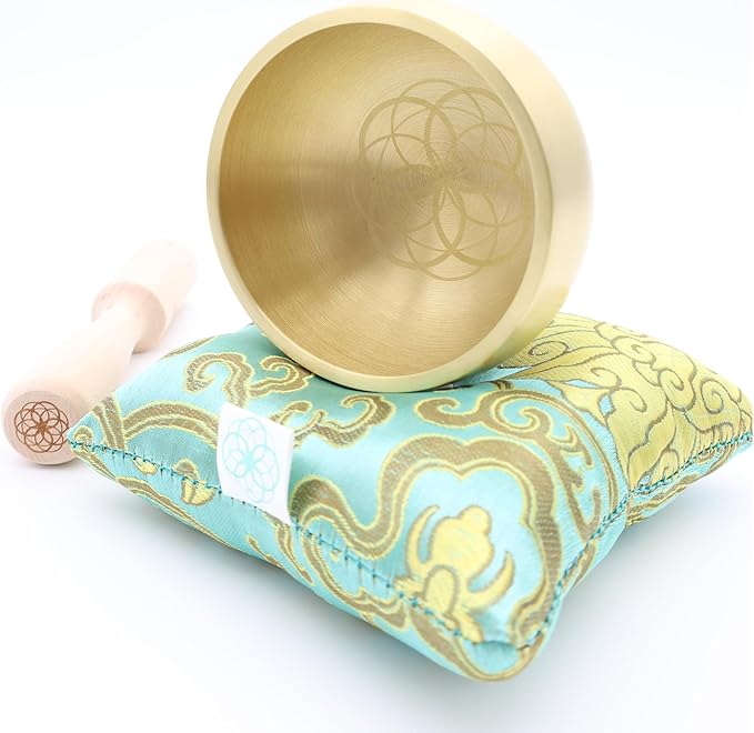 Tibetan Singing Bowl Set – Portable Handcrafted Sound Bowl for Meditation, Chakra Healing, Yoga, Stress Relief -ZenBloom Bowl – Flower of Life Edition - by Circle Up (ZenBloom Flower Of Life)
