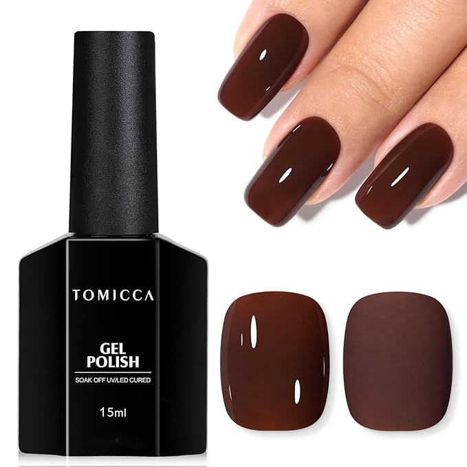 TOMICCA Dark Brown Gel Nail Polish, 15ml Brown Nail Polish, Autumn Winter Color Soak Off UV Neutral Gel Polish for Nail Art Manicure
