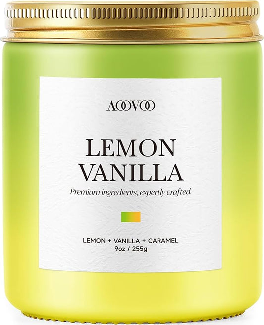 AOOVOO Lemon Vanilla Candles - Scented Candle Gift for Women, 9oz Soy Candle, 50 Hours Burn, Jar Candle for Home Scented, Relaxing, Stress Relief Candles