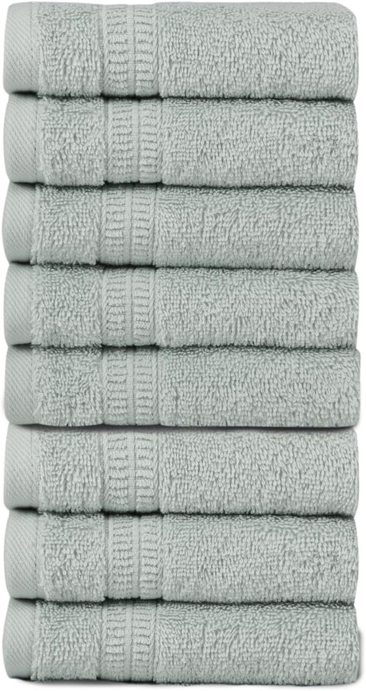 HOMELOVER 8 Pack Washcloths - 100% Organic Cotton, 500 GSM, Hotel & Spa Quality, Soft, Quick Dry, Highly Absorbent Towels for Face & Hand Wash, Shower, Gym & Bathroom Essentials (Tea Green)