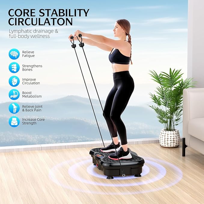 Vibration Plate Exercise Machine, Lymphatic Drainage Machine for Weight Loss, Lymphatic Drainage & Muscle Recovery, Multiple Speeds with Bluetooth & Remote, Max User Weight 330lbs (PureBlack)