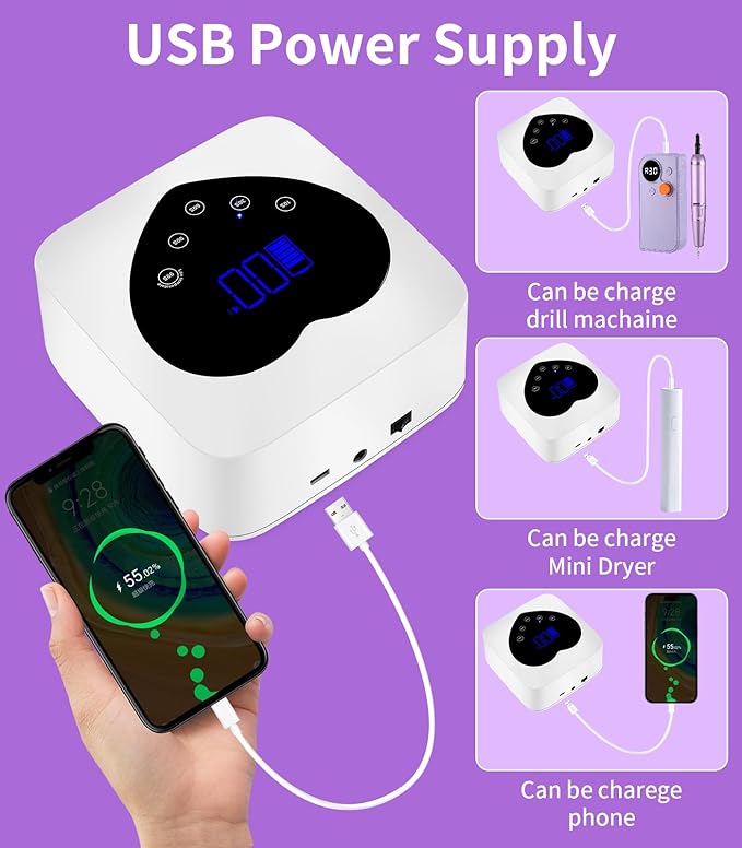 UV Nail Lamp, HUGMAPLE 72W UV Light for Gel Nails with 5 Timer Setting, Touch Control & Auto Sensor, Cordless Rechargeable Fast Dryer, Professional Led Curing Lamp for Salon & Home