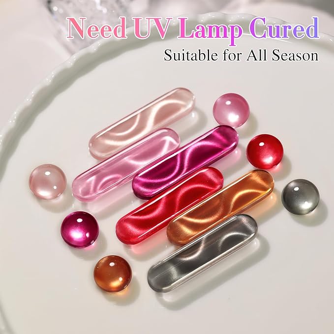 Double Rhythm Cat Eye Gel Nail Polish Set of 6 Same Color Same Bottle 0.5 Oz Shimmer Glitter with Magnet Holographic Reflective Magnetic UV Nail Polish Kit at Home (Glass Brown Red Nude-T6-43)