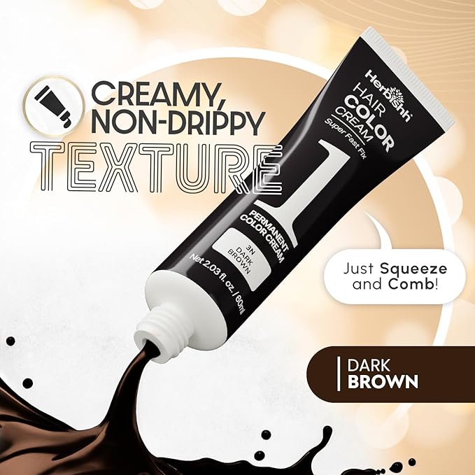 Herbishh Rapid Infusion Hair Color Cream – 3N Dark Brown Hair Dye Permanent One Minute with Comb Applicator, Hair Color for Gray Hair Coverage, Ammonia-Free, Patented Korean Technology, 2.03 fl. Oz