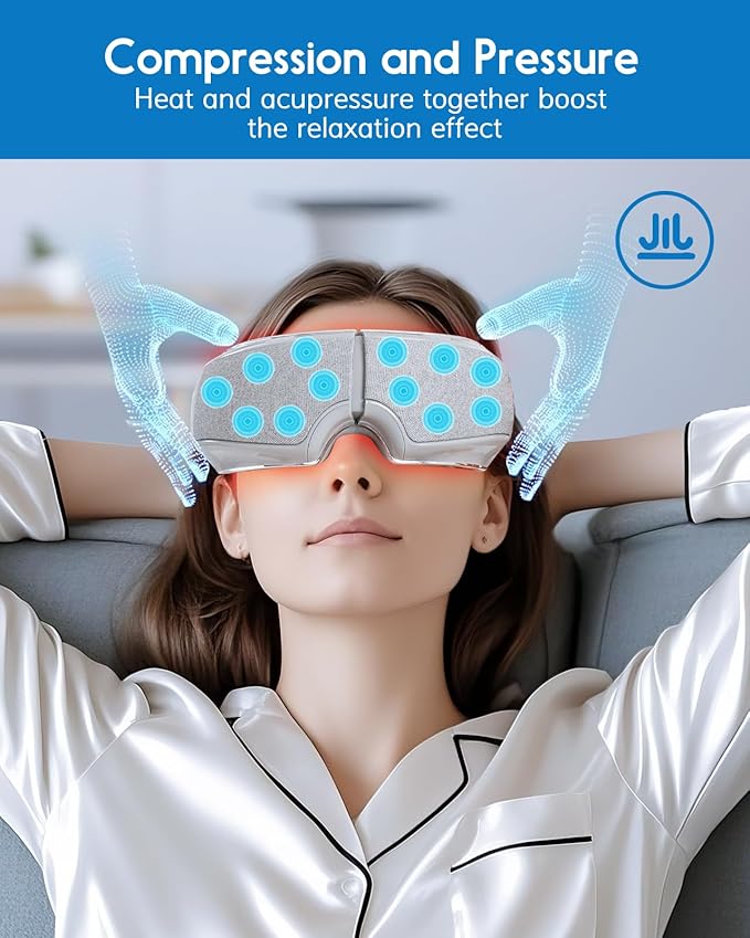 Eye Massager with Heat Compression & Spray, Bluetooth Music Eye Mask Massage for Migraine Relief, Stress & Headache Reduction – Healthy Gifts for Loved Ones
