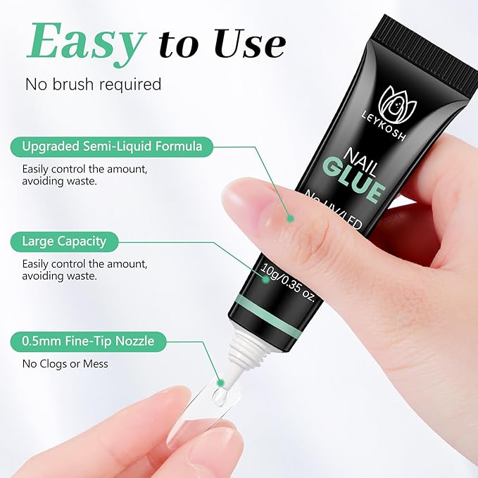 Nail Glue & Nail Glue Remover for Press On Nails, 10g Semi Sold Glue No Curing Needed, 10ml Gentle Quick Remove Not for Gel Polish Base Coat, Upgraded Long Lasting 28+ Days Fake Acrylic Tips