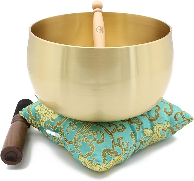 Tibetan Bell Bowl Set – 8-Inch Meditation Gong with Low Deep Singing Bowl Chime & High Vibrations - Tap to relax, Sound Healing with 2 Mallets & 1 Cushion, ZenBalance Bowl - Lotus Edition by CircleUp
