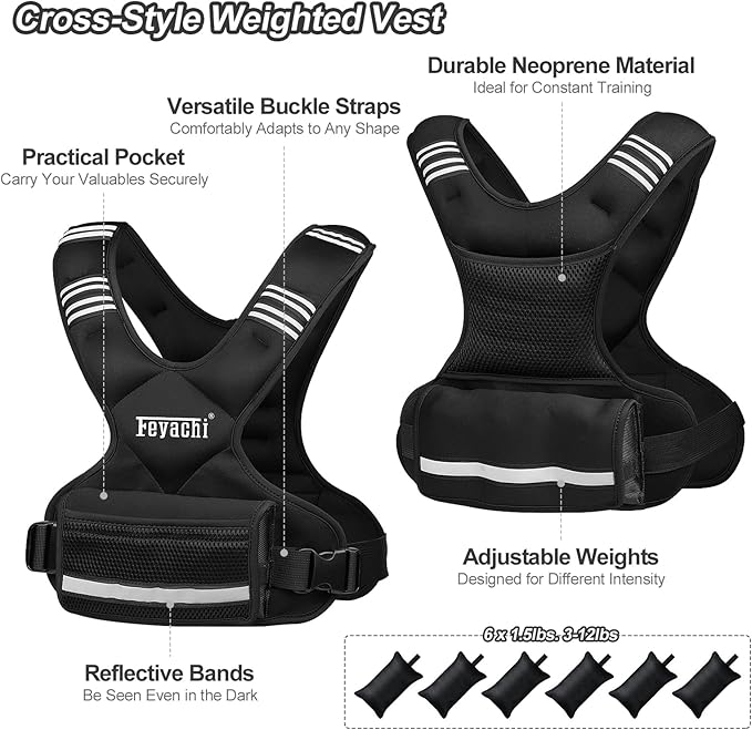 Feyachi Adjustable Weighted Vest - 3-12 lbs/12-20 lbs/20-32 lbs X Type Weight Vest with Reflective Stripe Ideal for Running Workout and Training