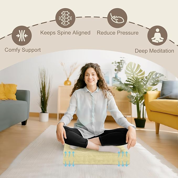 Square Floor Pillows for Adults Kids - Meditation Floor Pillow Seating Cushion - Tufted Floor Cushion with Shredded Foam & Velvet Cover, 1 Pack, 20x20 Inch, Beige