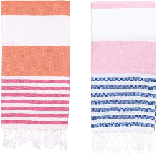 Oversized Turkish Beach Towel 38’’x71’’ - Set of 2 | 100% Turkish Cotton Lightweight Sand Free Quick Dry Pool Towels | Extra Large Bath Towels for Adults Beach Blanket Essentials