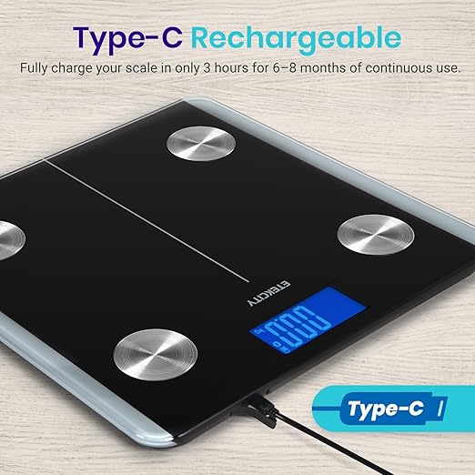 Etekcity Rechargeable Smart Scale for Body Weight, Digital Bathroom Scale with BMI, Body Fat, Muscle Mass, Accurate Weighing Machine for People Sync with Smartphone App, 400lb