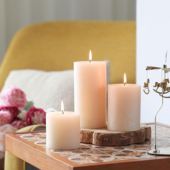 3x6 Inch Ivory Pillar Candles Set of 3 - Hand-Poured Unscented Candles, Long Clean Burning, Large Big Candles, Smokeless Dripless Candles for Dinner Table, Wedding, Home, Bathroom, Rustic Decor