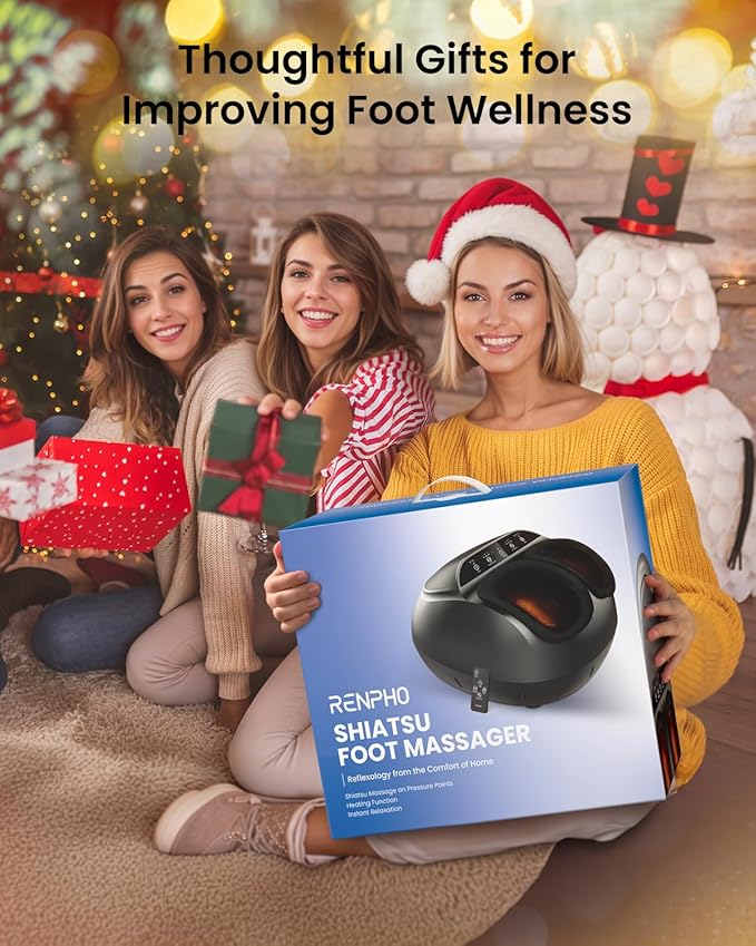 RENPHO Foot Massager Machine with Heat [2025 Upgraded], Shiatsu Foot Massager for Plantar Fasciitis, Birthday Gifts for Women, Wireless Control, FM059R-BK