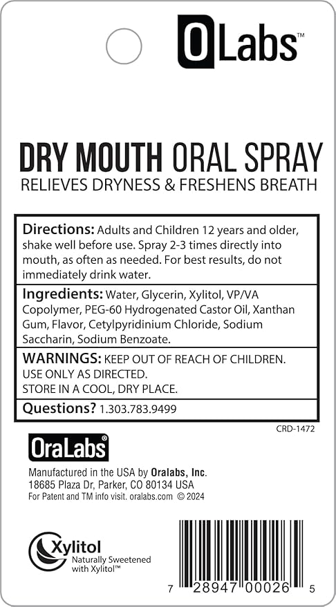 Dry Mouth Spray - Sugar Free, Alcohol Free, Mint Breath Spray with Xylitol, 2 Pack - 4 (0.25 oz) Travel Size Sprays Total