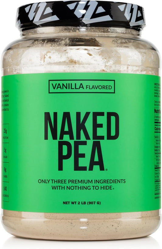 NAKED Vanilla Pea Protein Isolate from North American Farms, Only 3 Ingredients, Vanilla Vegan Protein, Gluten-Free, Soy Free, GMO Free - 2LB