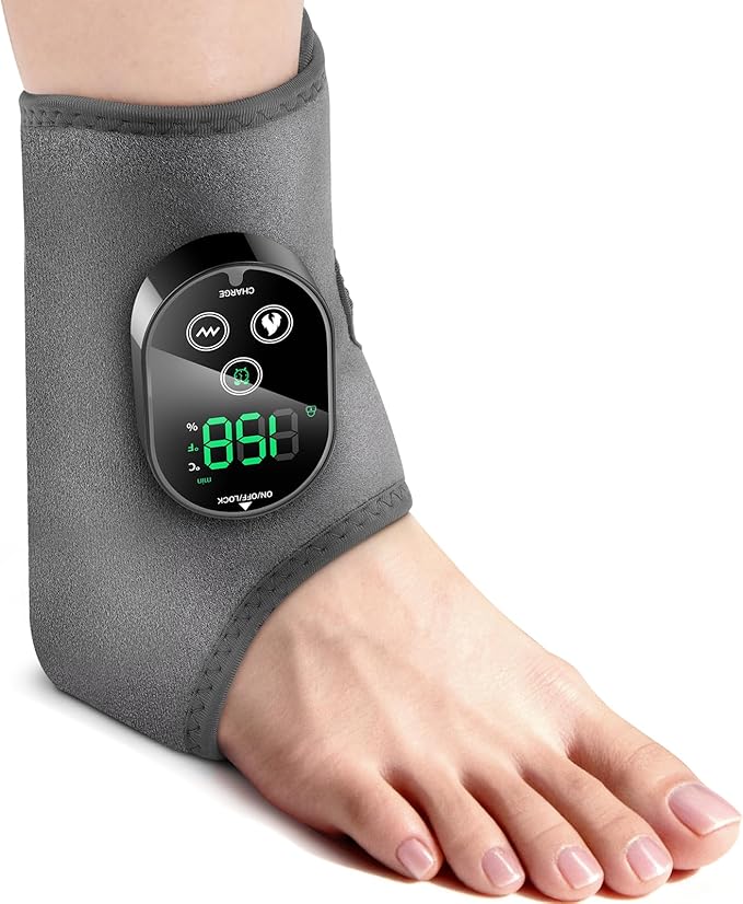 DeMoce Cordless Ankle Massager for Pain Relief, Ankle Heating Pad with Massage, Foot Massage with Heating, Foot Heel Pain Relief, Adjustable Timer, 6 Heat Levels, 3 Vibration Modes