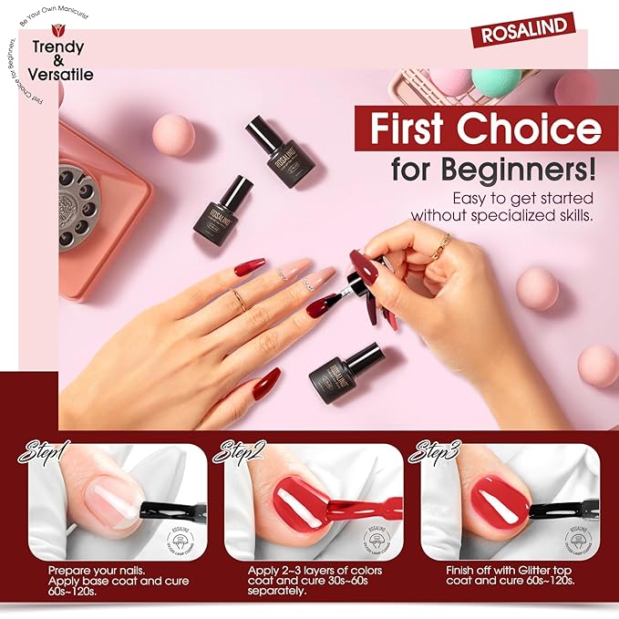 ROSALIND Christmas Red Gel Polish, 12 Colors Burgundy Glitter Red Nail Polish for Nail Art, Bloody Mary Collection Cherry Wine Colors Winter U V Gel Nail Polish Gift