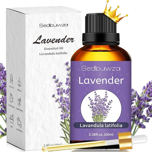 Sedbuwza Lavender Oil Essential Oil, 100% Pure and Natural Premium Lavender Fragrance Oil with Premium Glass Dropper for Diffuser, Aromatherapy Making - 3.38 Fl Oz/100ML