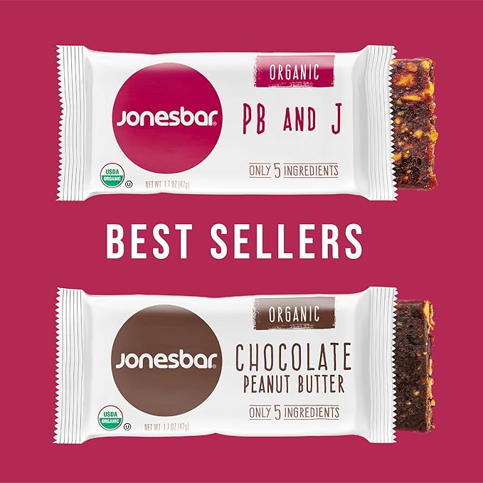 JONESBAR (Best Sellers, 24 Bars (2 Boxes)) USDA Organic Fruit & Nut Bar, Non-GMO, Kosher, Vegan, Gluten Free, Simple Snack Bar