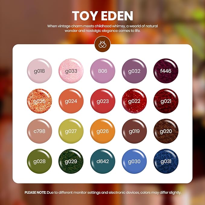 Beetles Winter Gel Polish Set - Toy Eden Gel Nail Polish Set 20 Colors Brown Orange Red Purple Glitter Shell Shread Green Nude Blue 24pcs with Base Top Coat UV LED Needed Gifts for Women