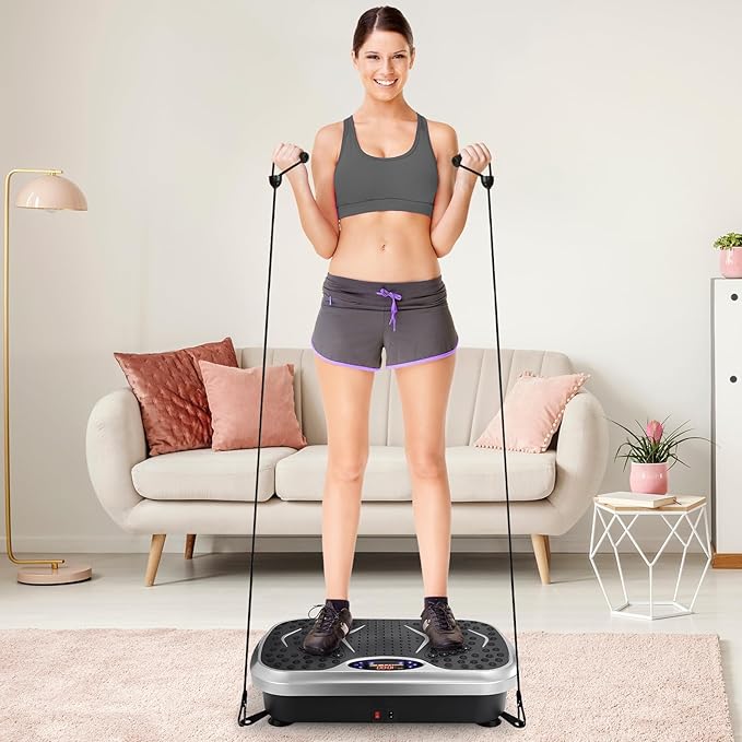 Arlopu 3D Vibration Plate Exercise Machine for Weight Loss & Lymphatic Drainage, Full Body Workout Shake Board Vibration Platform with Loop Bands & Remote, Home Gym Equipment for Toning/Recovery