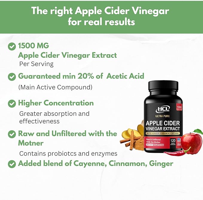 Apple Cider Vinegar Capsules 1500 mg Extract with The Mother - Extra Strength Raw Apple Cider Pills w Ginger Cayenne Cinnamon - Natural Detox Potent Digestion Cleansing System ACV Supplement