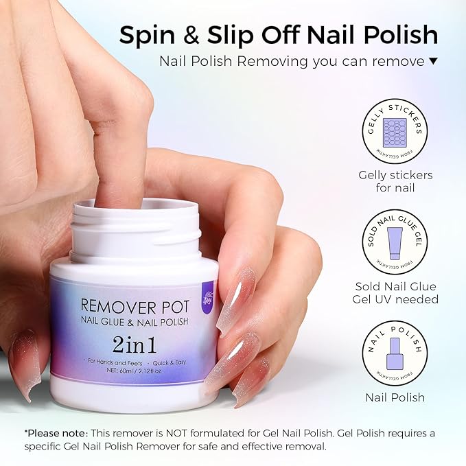 Nail Polish Remover Pot 2 Fl Oz (60ml), Nourishing Formula with Sponge Soak Bottle & Sponge Lid Cap, Gentle Fast Removal for Regular Polish at Home & Salon