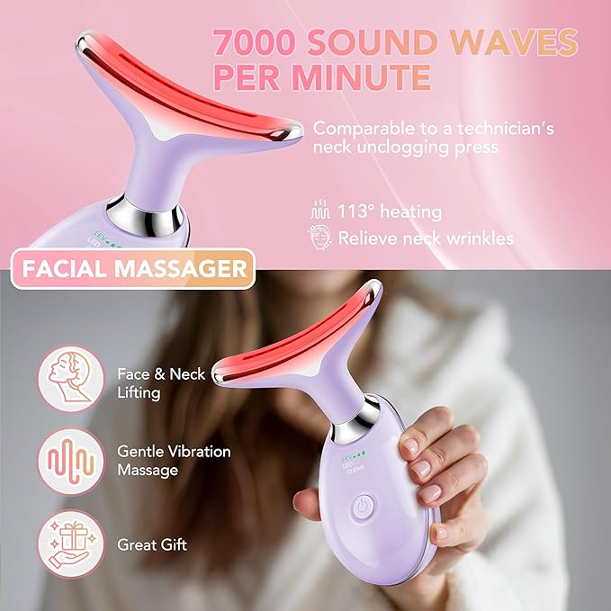 Red-Light-Therapy-for-Face, Facial Massager Wand with 7 Color - Birthday, Christmas, Mothers Day, Valentines Day, Self Care Gifts for Her Women Mom Best Friend Wife Teacher (Purple)