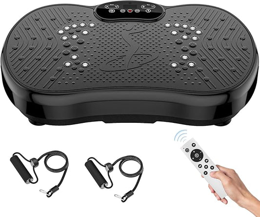 Vibration Plate Exercise Machine for Home & Office - Whole Body Vibration Platform Plate w/ Resistance Bands, Ultra Quiet Exercise Equipment for Weight Loss, Toning (Black)