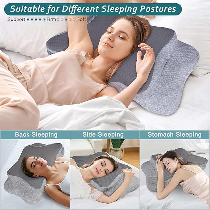 Cervical Neck Pillow for Pain Relief Sleeping, Contour Memory Foam Pillows, Ergonomic Side Sleeper Pillows for Adults, Orthopedic Neck Support Pillow for Back Stomach Sleepers-King Size