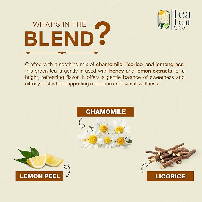 Honey Lemon Green Tea Bags (50 Count), Chamomile, Lemon & Honey Extract, Caffeinated, Real Green Tea, Blended Herbs & Spices, Gluten Free