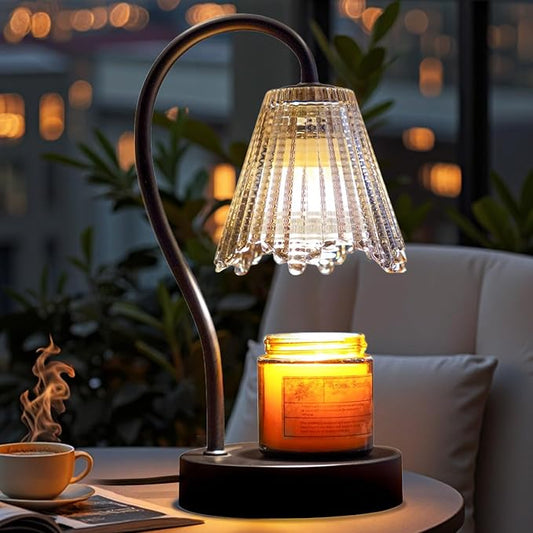 Black Candle Warmer Lamp, Electric Candle Warmer with Dimmable Light, Scented Wax Melter, No Smoke, with 2 Light Bulbs, Wax Melt Warmer for with Small Scented Candles, Home Decor