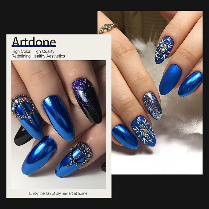 Artdone Chrome Nail Powder, Dark Blue Iridescent Aurora Powder Metallic Mirror Effect Pigment Pearlescent Mermaid Pigment Pearl Glitter Dust Kit, Nail Art Decoration, Resin Craft