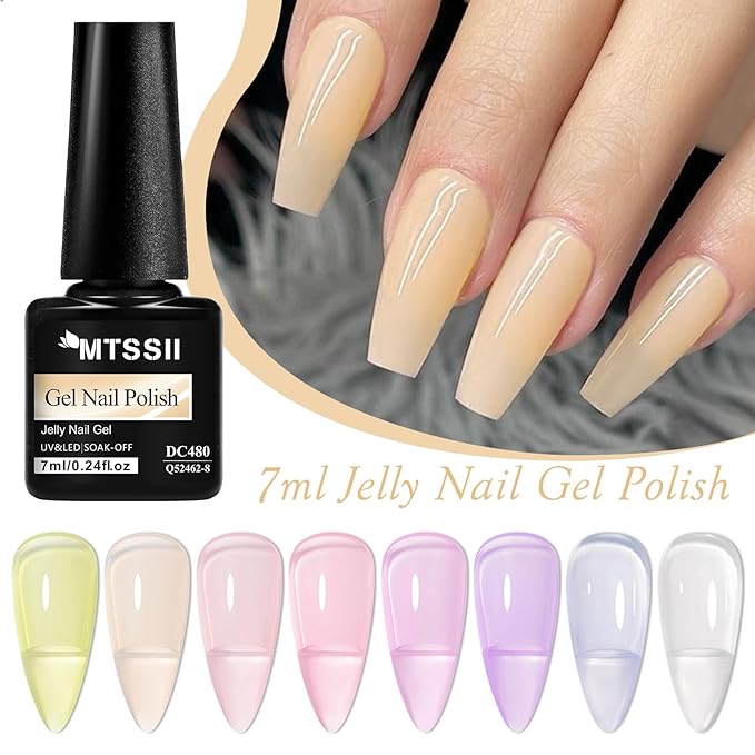 MTSSII Purple Grape Jelly Gel Nail Polish Set, 8 Transparent Colors Sheer Pastel Pink Violet Lavender Yellow Nail Polish Soak Off U v LED Gel Nail Kit Diy Nail Art Manicure at Home Gift for Women