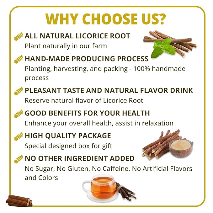 VIDA FARM Premium 125 Licorice Root Tea Bags, Made with 100% Natural Licorice Root, Natural Sweet, No Sugar, No Caffeine, Non-GMO