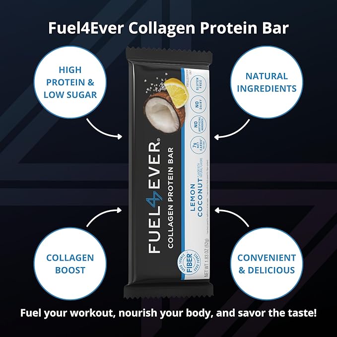 Collagen Protein Bars (Box of 12),15G protein, Gluten Free, Dairy Free, MCT oil, No Sugar or Artificial Ingredients Added, No Sugar Alcohols, Low Net Carb, High Fiber Healthy Snack Bar. (Lemon Coconut)