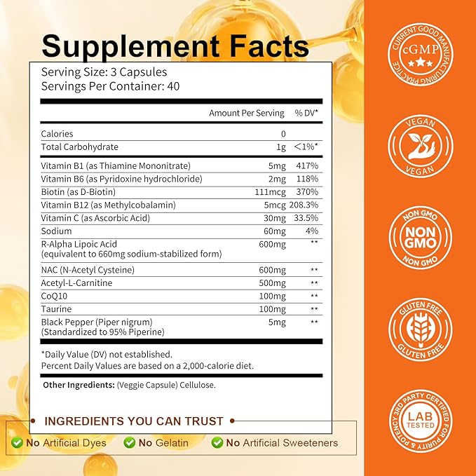 (2 Packs) R Alpha Lipoic Acid 600mg - ALA Supplement Capsules for Neuropathy Support Supplement Antioxidant, Nerve Health, Liver Detox, Metabolism and Cell Energy, Anti-Aging, Non-GMO, Gluten Free