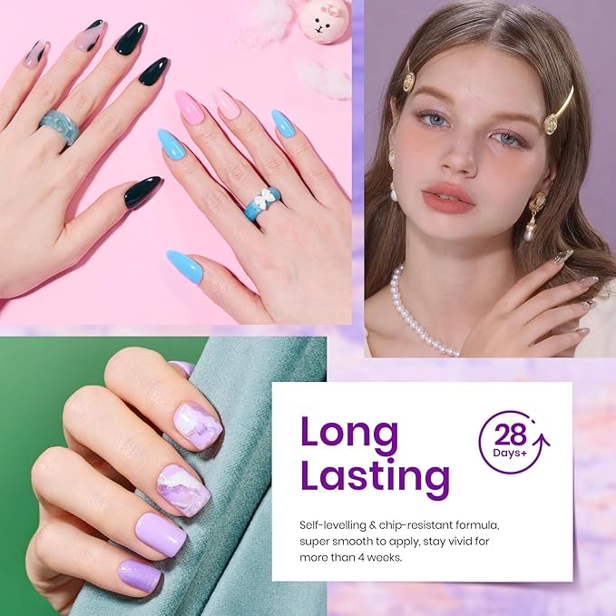 beetles Gel Polish Winter Gel Nail Polish Set Purple Orange Red Brown Black White Blue Nude Green 32 Colors All Seasons Kit with Base Top Coat UV LED Needed Gifts for Women Fingertips Canvas