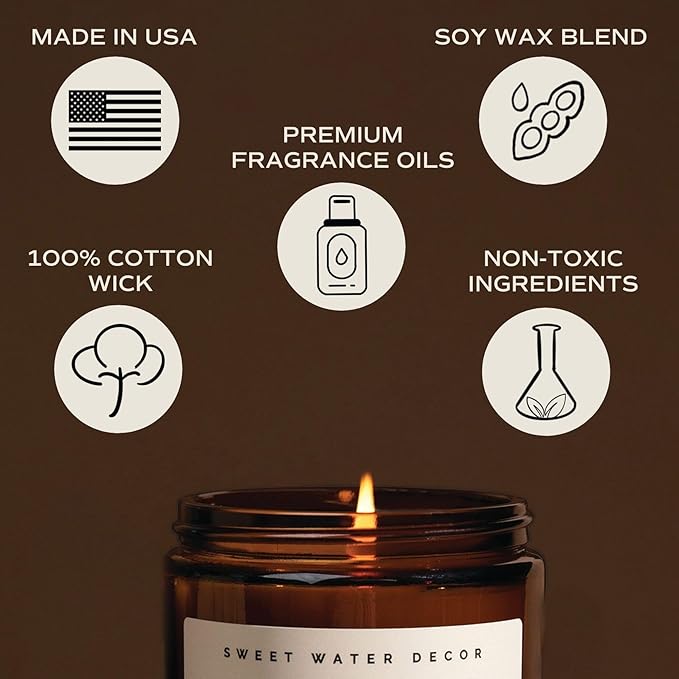 Sweet Water Decor Christmas Candle | Christmas Tree, Apple Cider, and Cinnamon, Winter Holiday Scented Soy Candles for Home | 9oz Amber Jar, 40 Hour Burn Time, Made in The USA