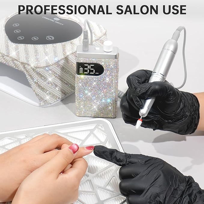 Rechargeable 35000RPM Nail Drill Sparkling Portable Professional Electric Nail File with 12 Drill Bit for Acrylic/Gel Nails Professional Nail Tools for Manicure Pedicure, Glitter