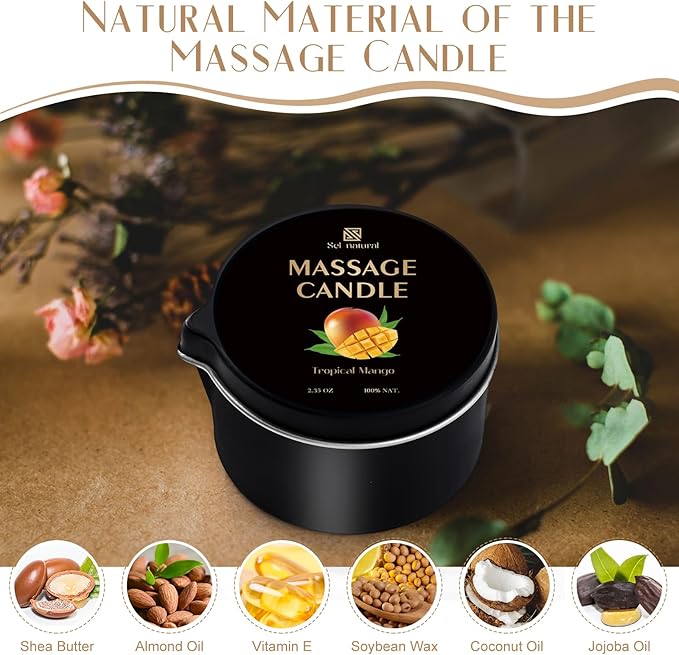 3 Pack Soy Massage Oil Candles 2.35oz Low Temp Massage Candles 3 Scent Spa Therapy Body Oil Home Gift for Relaxation, Couples, or Self-Care (Sweet Peach, Passion Raspberry, Tropical Mango)